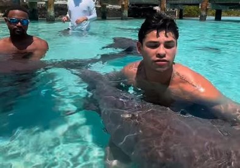 Watch: Ryan Garcia Swims With Large Shark 2 ryan garcia swims with large shark