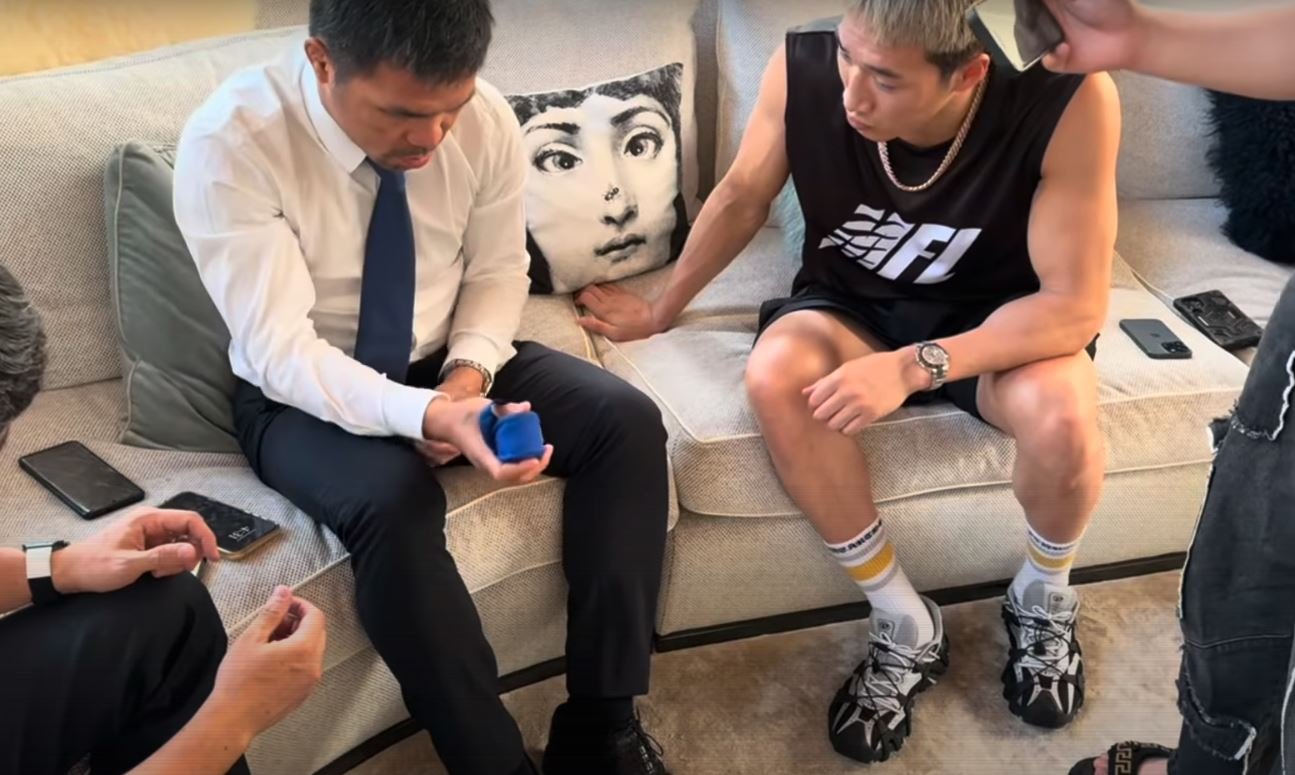 Anpo Visits Pacquiao Home In Philippines As Pacquiao Shows Him How To Wrap Hands
