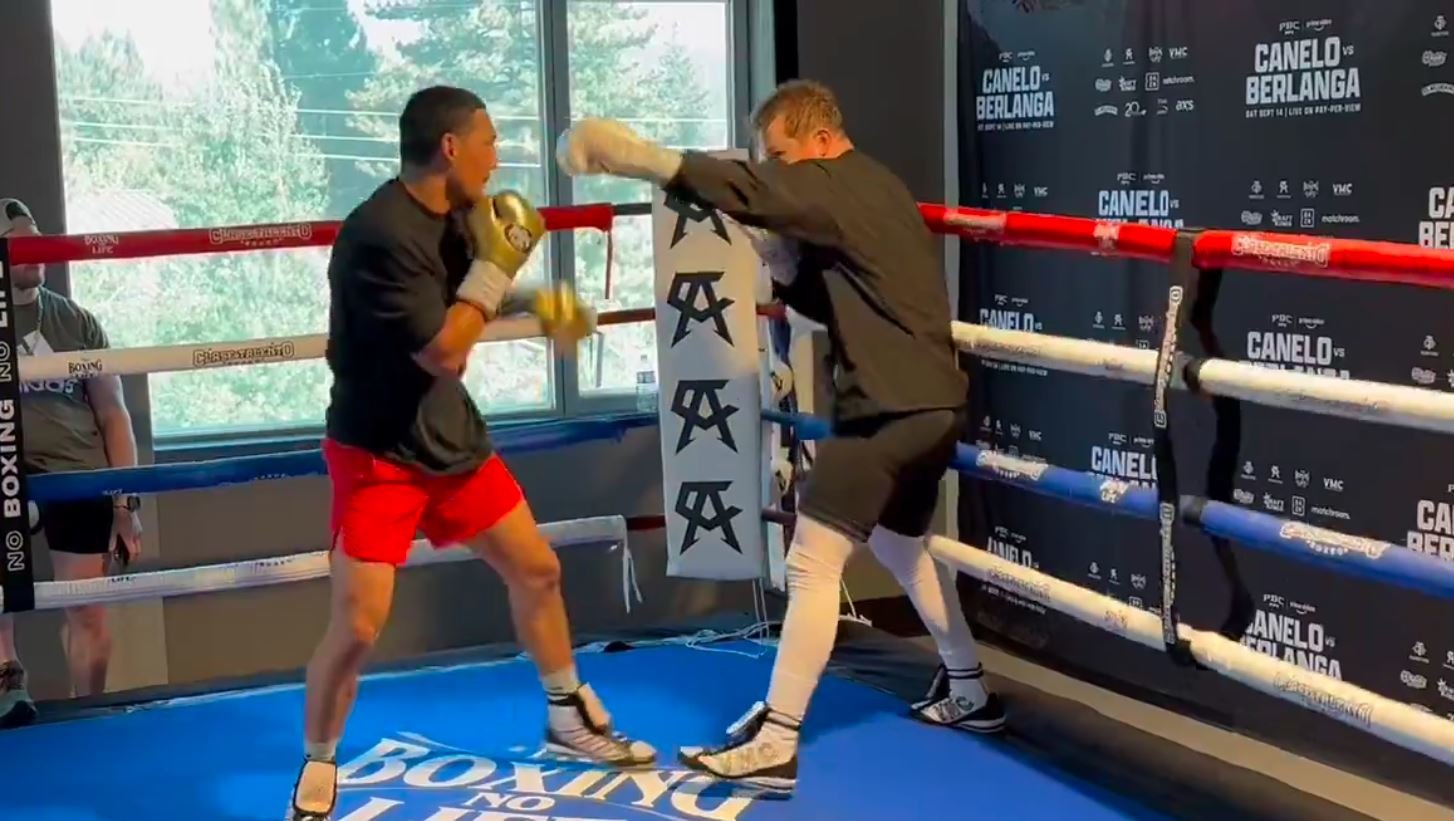 Canelo and Teofimo Lopez Moving Around In The Ring Practising Punches and Feints