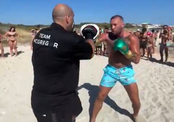 Conor McGregor Training Boxing In Front Of Crowd