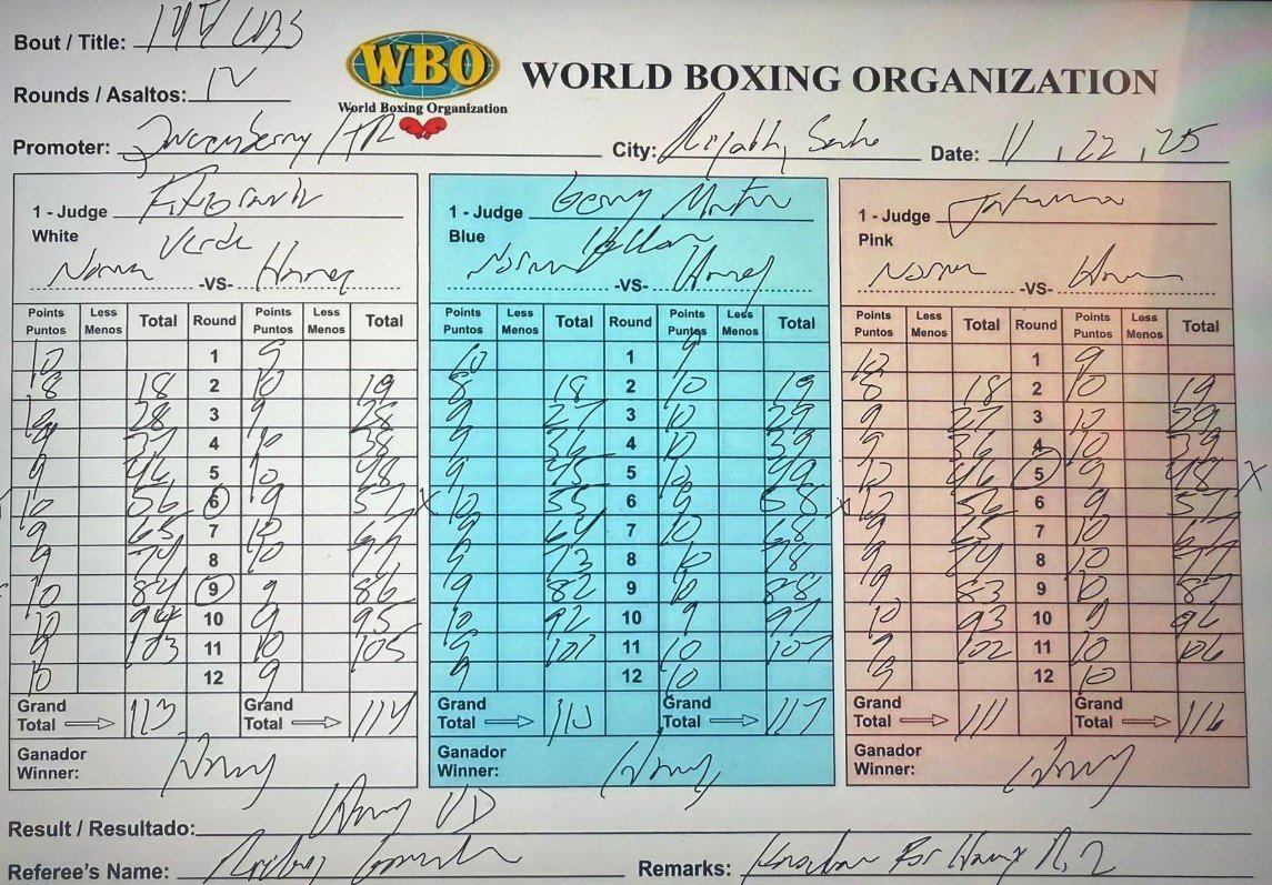 Official Devin Haney vs Brian Norman Jr Scorecard 3 devin haney vs brian norman jr scorecards